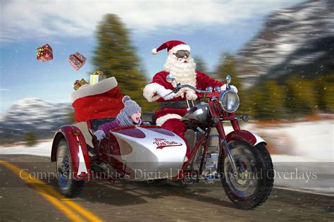 Santa On Motorcycle Christmas Digital Backdrop Background Etsy