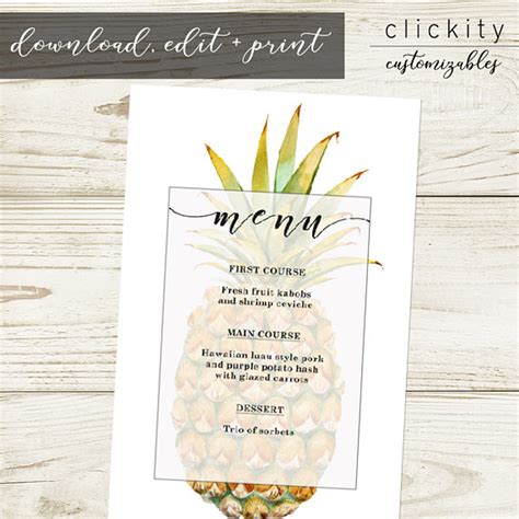Pineapple Hawaiian Luau Menu Template Download Edit /  Etsy in 2021