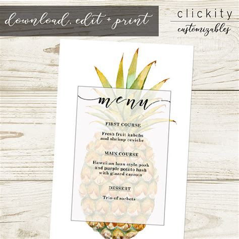 Pineapple Hawaiian Luau Menu Template Download Edit Customize And