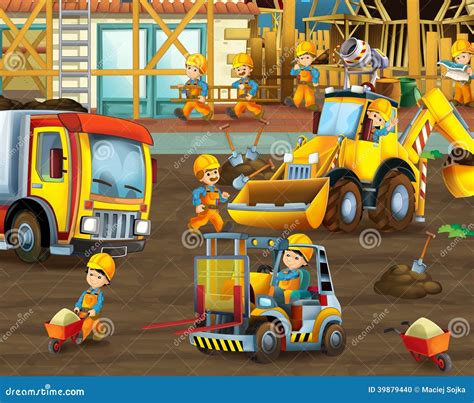 On The Construction Site Illustration For The Children Stock
