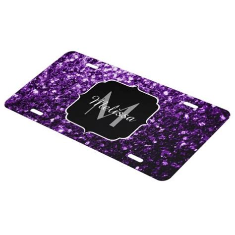 Beautiful Dark Purple Glitter Sparkles Monogram License Plate Zazzle