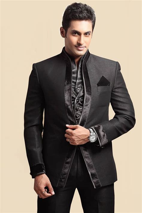 Black blue brown grey red. Black linen Slim Fit Suit with chinese collar- ST106 | Men ...