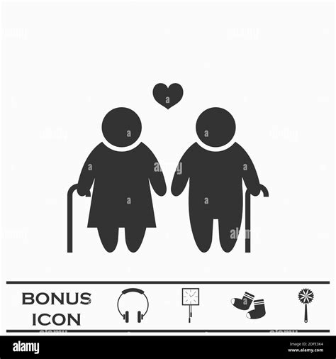 Old Couple Love People Icon Flat Black Pictogram On White Background