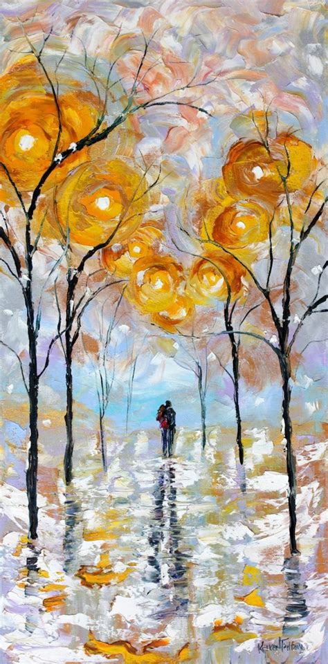 Romantic Textured Paintings Of Couples Walking Together