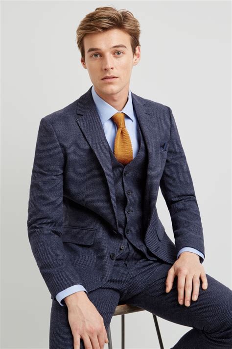 Moss 1851 Tailored Fit Blue Puppytooth Suit Mens Fashion Suits Mens