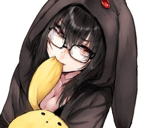 Hoodie Anime Girl With Black Hair And Glasses