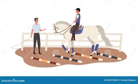 Young Horseman Training At Equestrian School Jockey Riding Horse