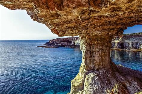 Rock Formation Body Water Cyprus Cavo Greko Sea Caves Landscape
