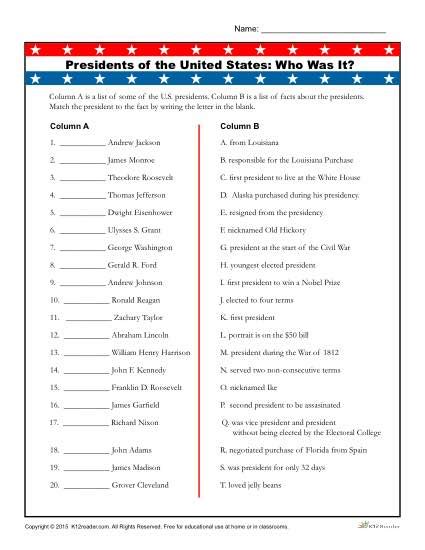 Presidents Day Worksheet Activity Who Was It A Few Us Presidents