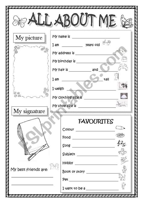 All About Me Worksheet 3rd Grade