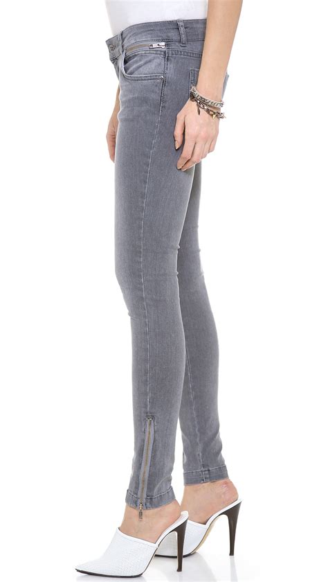 Anine Bing Double Zip Skinny Jeans Black In Grey Gray Lyst