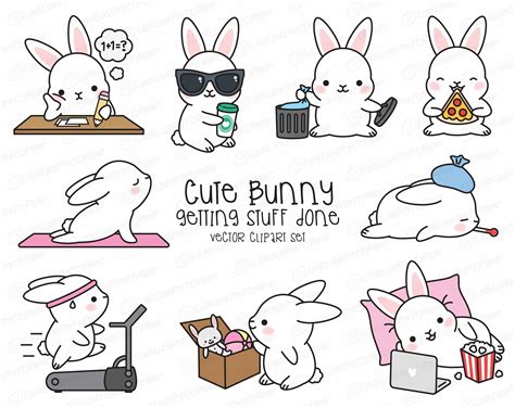 Premium Vector Clipart Kawaii Bunny Cute Bunny Planning Clipart