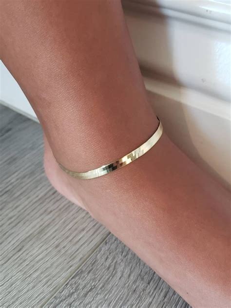Real 14k Solid Yellow Gold 300 400 500 Mm Herringbone Anklet 10 Inches