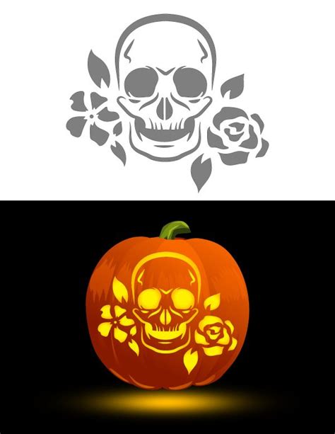 Printable Floral Skull Pumpkin Stencil Halloween Pumpkin Stencils