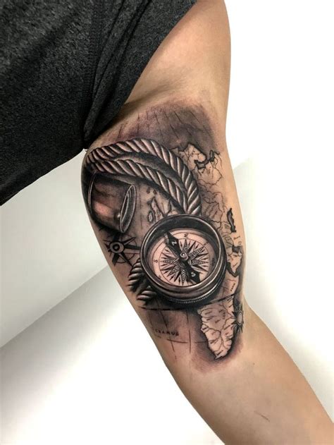 For the same reason, many men choose a compass tattoo on the back of their hand. Nautical themed map and compass tattoo by Cristian ...