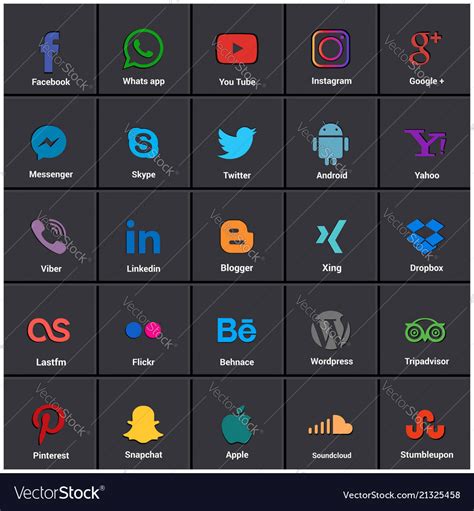 Popular Social Media Icons Such As Facebook Vector Image