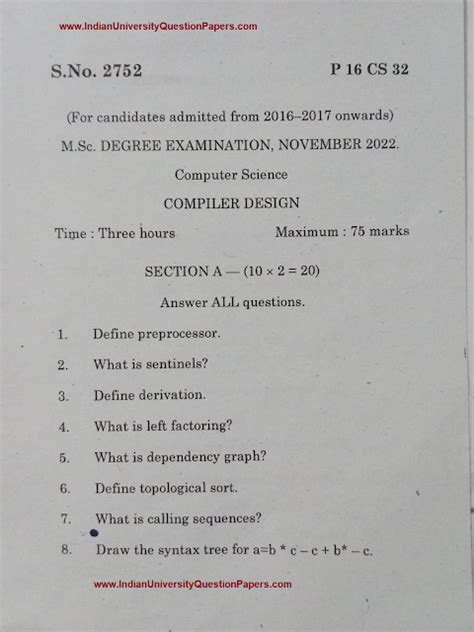 Bharathidasan University M Sc Computer Science Rd Semester Compiler