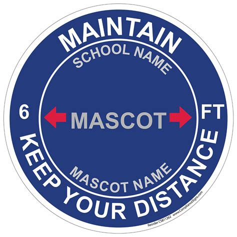 Blue Maintain 6 Ft Keep Your Distance Round Floor Label With School