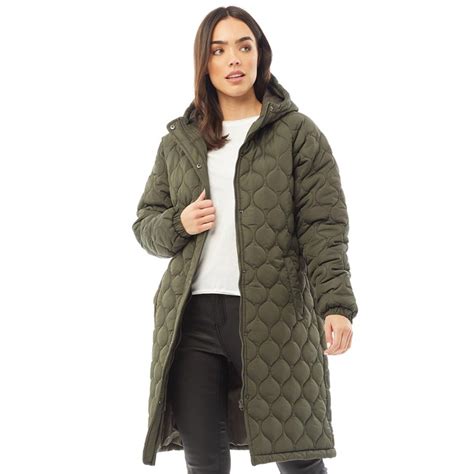 buy brave soul womens quilted long length jacket khaki