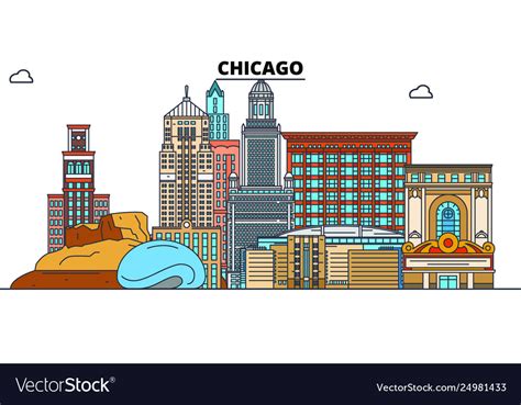 Chicago United States Flat Landmarks Royalty Free Vector