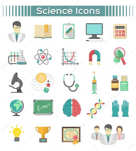 Set Of Modern Flat Vector Icons Of Different Scientific Spheres Such As