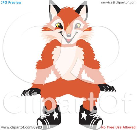 Clipart Picture Of A Fox Mascot Cartoon Character Sitting