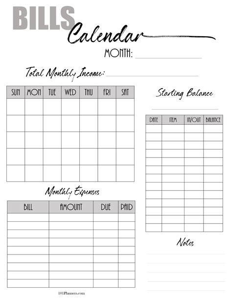 Free Budget Calendar Printable Grosssmart