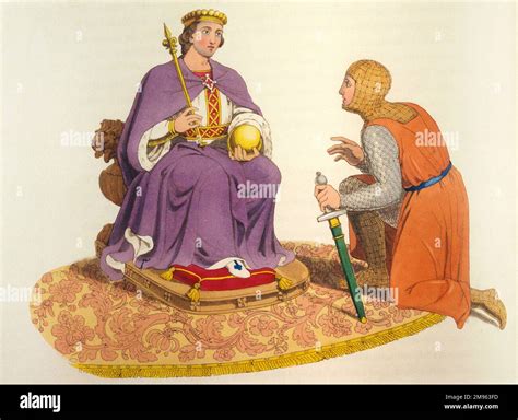 A knight paying homage to his king Stock Photo - Alamy