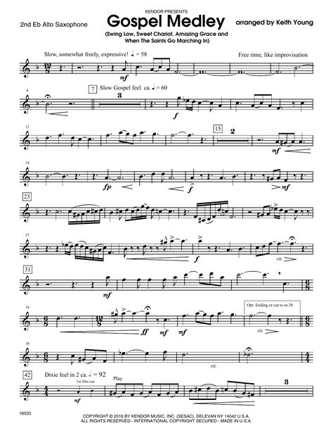 Gospel Medley 2nd Eb Alto Saxophone Sheet Music Keith Young