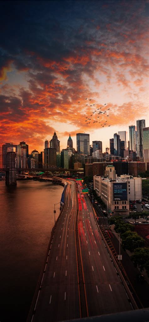 Sunset Over Manhattan Bridge Iphone X Wallpapers Free Download