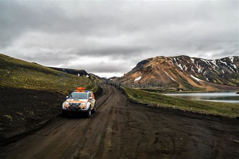 4wd Car Travel Off Road In Landmannalaugar Iceland Editorial Stock