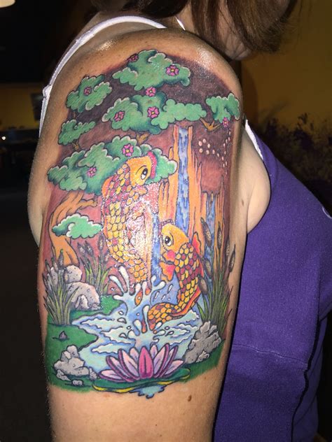 Waterfall tattoos can represent different things to different people. My koi waterfall tattoo | Tattoos, Waterfall tattoo, Koi