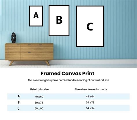 Canvas Print Size Chart