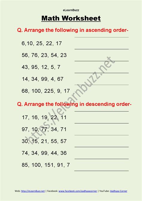 Ascending Descending Order Worksheet For Class 1 Ascending Descending