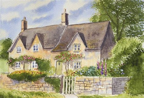 Cotswold Cottages Cottage Art Watercolor Landscape Paintings