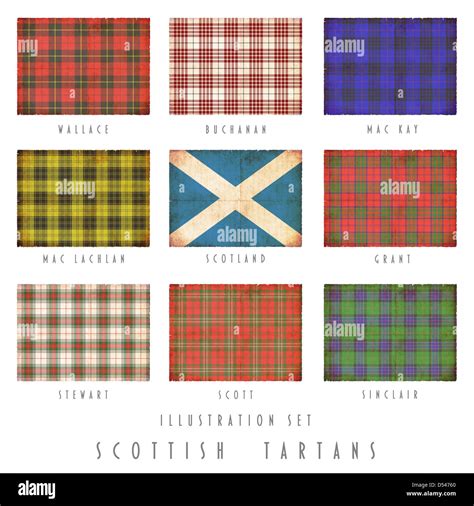 Scottish Tartans Of Various Clans In Grunge Design Stock Photo Alamy