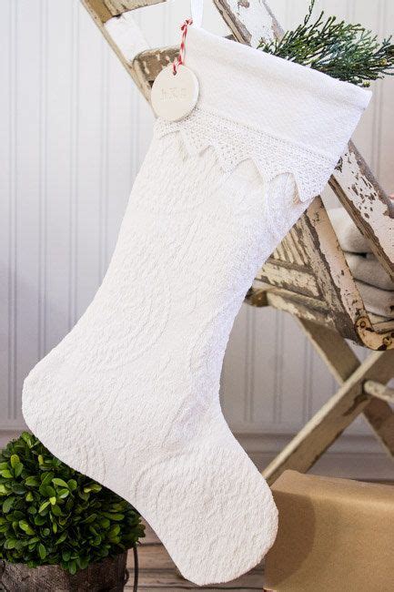 Christmas Stocking Vintage White Matelasse With White Vintage Lace Cuff Christmas Stockings