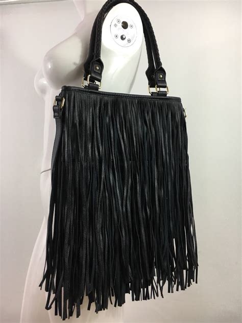 Black Faux Leather Fringe Handbag Keweenaw Bay Indian Community