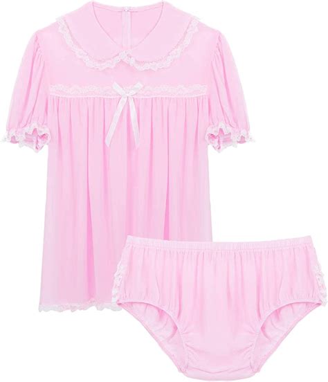 Feeshow Mens Soft Chiffon Frilly Dress Crossdressing Panties Romper Pajamas Sissy Nightwear