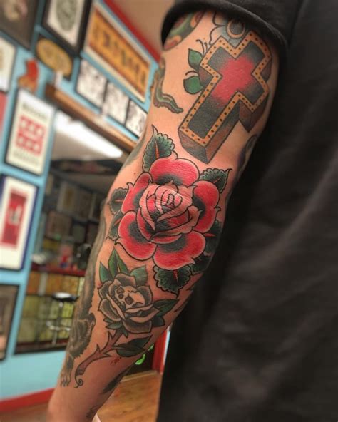 Beautiful Traditional Rose Elbow Tattoo Elbow Tattoos Traditional