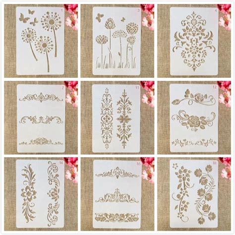 B Pcs A Cm Flowers Leaves Symbol Diy Layering Stencils Wall