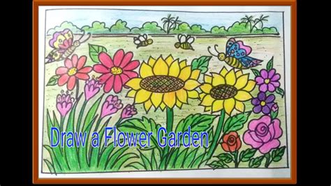 How To Draw A Scenery Of Theflower Garden Step By Step Very Easy