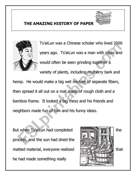 Amazing Story Of Paper Esl Worksheet By Yashaswinis