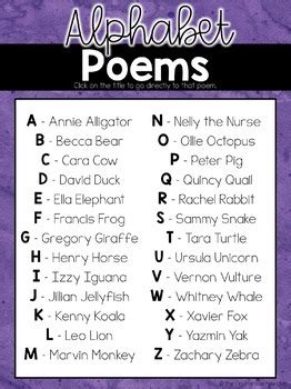 alphabet poems  kindergarten shared reading tpt