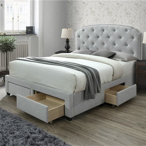 With its streamlined design, elegant upholstery, and glam legs, this is a storage bed that looks really good, and has plenty of storage to spare — thanks to the four side drawers. DG Casa Argo Tufted Upholstered Panel Bed Frame with ...