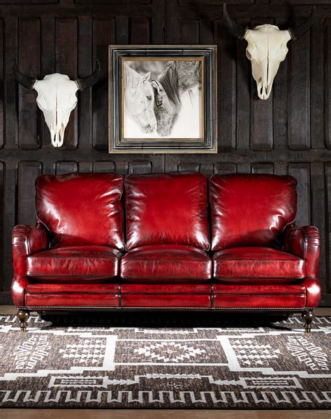 Red Leather Sofa With Nailhead Trim Baci Living Room