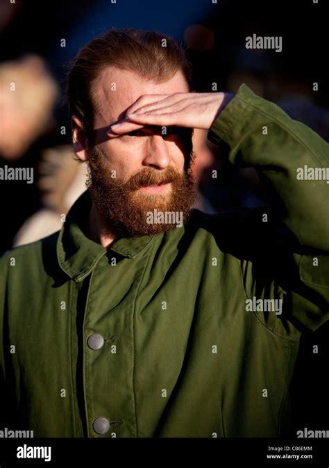 Bearded Man Blinded By The Sun Stock Photo Alamy
