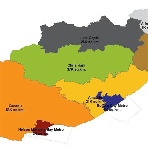 Map Of The Eastern Cape Showing The Municipal District Areas Eastern