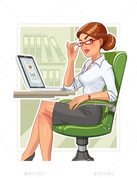 Business Woman In Armchair With Laptop Business Women Office Cartoon