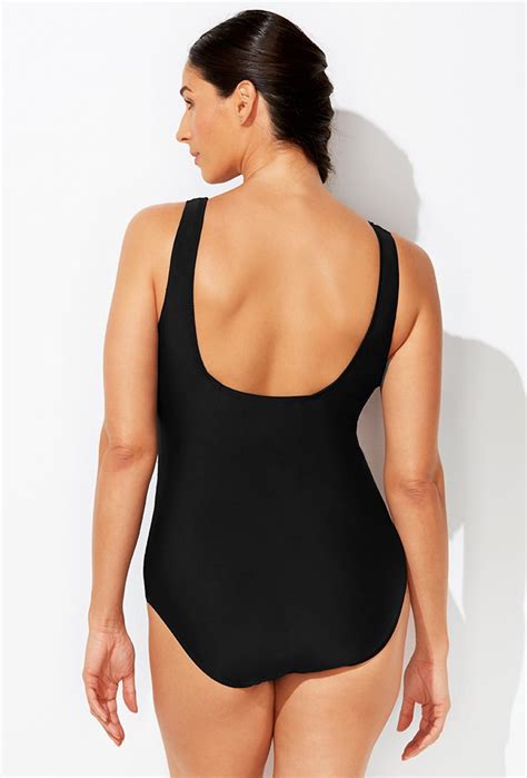 plus size chlorine resistant lycra xtra life black side shirred one piece swimsuit